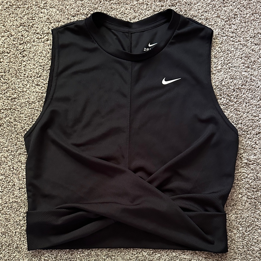 Nike Women's Black Dri-Fit Cropped Tank - Size Large